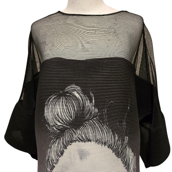 Thin Hongkoi Graphic Harajuka Style Plisse Kimono Sleeve Sheer Midi Dress - Picture 5 of 11